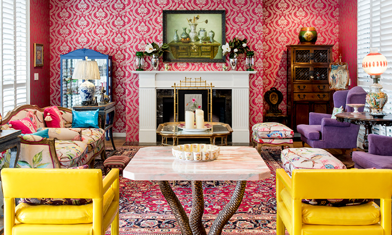 Pink Wallpaper Living Room