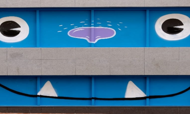 Funny face on building